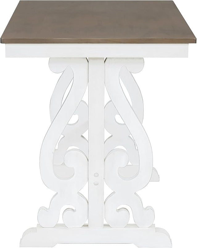 5-Piece Retro Style Set with Unique Legs and Backrest, Rectangular Wooden Dining Table and 4 Upholstered Chairs Furniture for Kitchen Room, Brown+White, 52" L x 26" W x 30" H - LeafyLoom