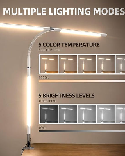 360°Rotatable Led Desk Lamp with Clamp, 34.25” Architect Desk Lamps for Home Office, 5 Color Modes with 3 Detachable Light Tubes, Gooseneck Desk Lights for Workbench, Monitor, Study (White) - LeafyLoom