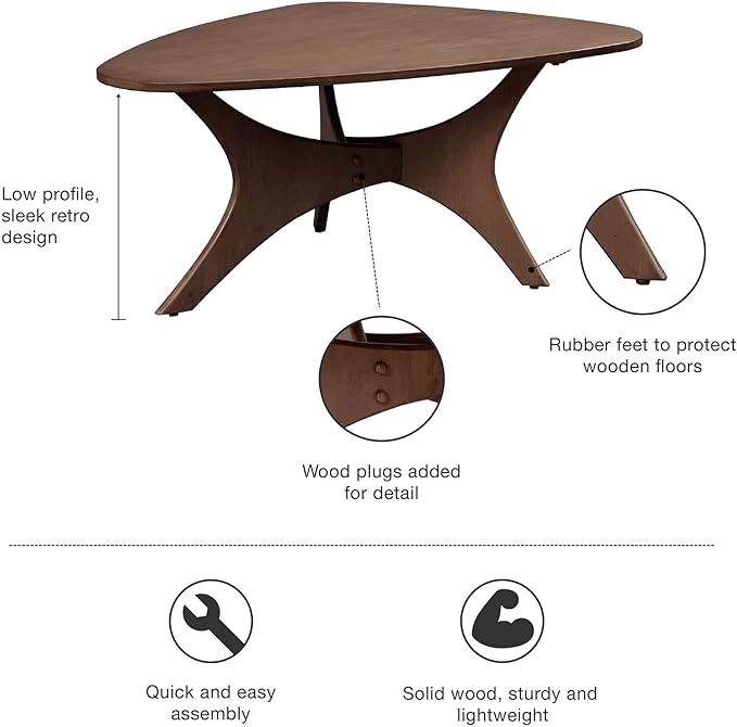 INK+IVY Blaze Triangle Wood Coffee Table Plywood with Wood Veneer Legs, Mid-Century Modern, Easy Assembly, Accent Furniture For Living Room, Minimalist Décor, Brown - LeafyLoom