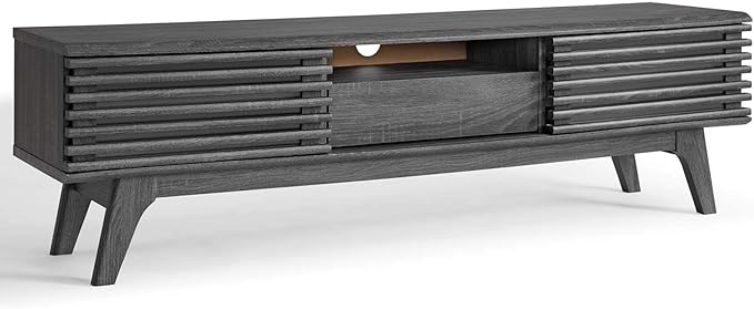 Modway Render Mid-Century Modern Low Profile 59 Inch TV Stand in Charcoal - LeafyLoom