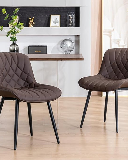 YOUNUOKE Dining Chairs Set of 2 Mid Century Modern Kitchen Chair Comfortable Upholstered Faux Leather Dinner Chairs for Kitchen Dining Room, Brown - LeafyLoom