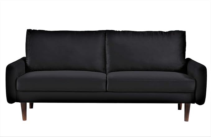 US Pride Furniture Kent Modern Velvet Sofa, Comfortable 3 Seater Couch for Living Rooms and Small Spaces, Ideal Studio Apartment Furniture with Sleek Design, Black - LeafyLoom