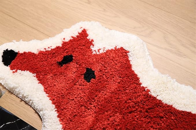Fox Shaped Bath Rug Microfiber and Non Slip Backing Bath Mat Bathroom Bedroom Cartoon Bathtub Rug Bathroom Tub Decor Water Absorption Machine Washable (42x84cm/16.5x33.1in) - LeafyLoom
