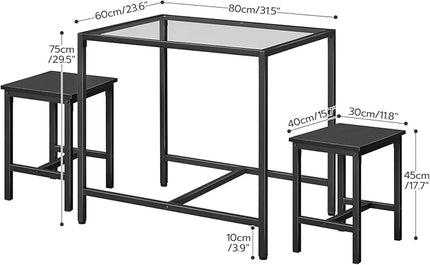 HOOBRO Mordern Dining Table Set, Glass Dining Room Table Set for Small Spaces, Kitchen Table and Chairs for 3 Table with Chairs Home Furniture Rectangular, Black BK80CZ01 - LeafyLoom