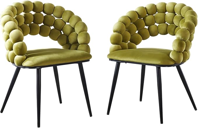 Sage Green Woven Velvet Barrel Accent Chairs with Black Metal Legs, Upholstered Side Chair for Dining Room Vanity Living Room - LeafyLoom