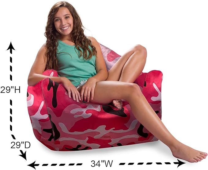 Posh Creations Structured Comfy Bean Bag Chair for Gaming, Reading and Watching TV, Malibu Lounge, Nylon - Camo Pink and Black - LeafyLoom