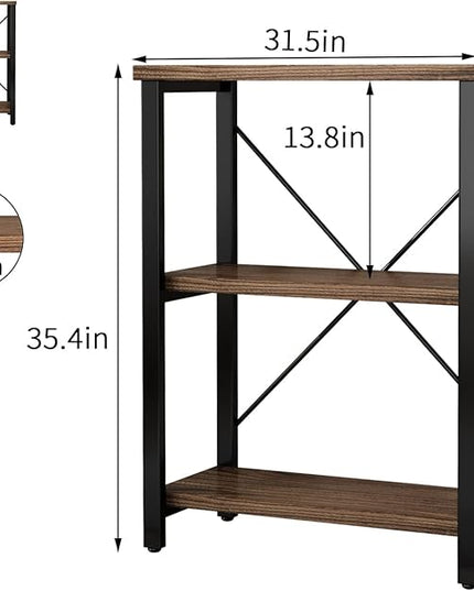 3 Tier Industrial Solid Wood Bookcases, Open Etagere Bookshelf with Metal Frame, Rustic Wood and Metal Shelving Storage Organizer for Living Room Book shelves Furniture (AY01-3tier) - LeafyLoom