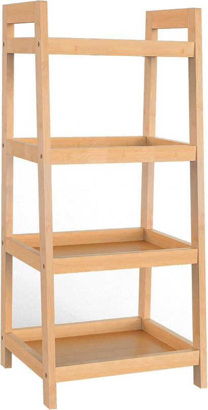 Bamboo Bookshelf, 4 Tier Ladder Shelf, Freestanding Storage Shelf Rack for Bathroom, Kitchen, Living Room - LeafyLoom