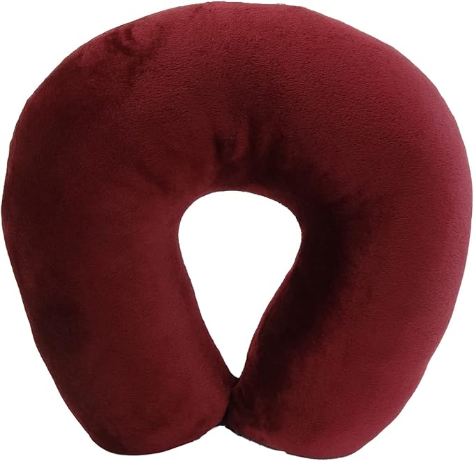 Adult Cozy Soft Microfiber Neck Pillow, Compact, Perfect for Plane or Car Travel, Burgundy - LeafyLoom