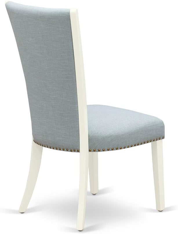 East West Furniture Norfolk 3 Piece Dining Room Set Contains a Rectangle Kitchen Table with Butterfly Leaf and 2 Baby Blue Linen Fabric Parson Chairs, 32x54 Inch, NFVE3-WHI-15 - LeafyLoom