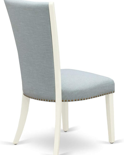 East West Furniture Norfolk 5 Piece Set Includes a Rectangle Dining Room Table with Butterfly Leaf and 4 Baby Blue Linen Fabric Parsons Chairs, 32x54 Inch, NFVE5-WHI-15 - LeafyLoom