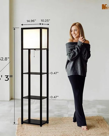 Floor Lamp with Shelves, 4-Tier Modern Shelf Floor Lamp, Corner Display Floor Lamp, Shelf Lamp with LED Bulb for Living Room, Bedroom and Office - Black - LeafyLoom