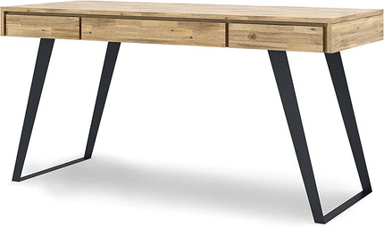 SIMPLIHOME Lowry SOLID WOOD and Metal Modern Industrial 54 inch Wide Home Office Desk, Writing Table, Workstation, Study Table Furniture in Distressed Golden Wheat with 2 Drawers - LeafyLoom