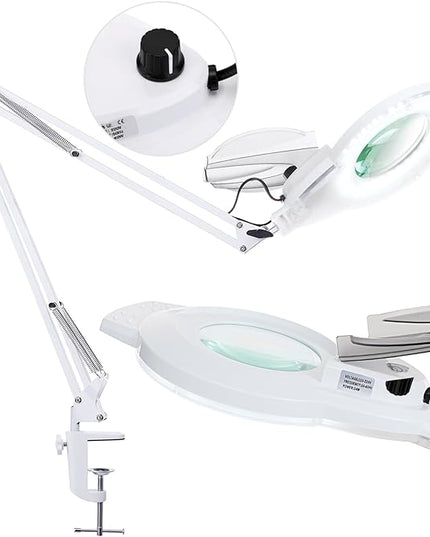 10X Magnifying Glass with Light, NUEYiO 2200 Lumen Stepless Dimmable Mangifier with Light, 4" Real Glass Lens, Adjustable Swing Arm Lighted Magnifying Glass for Esthetician, Crafts, Close Work-White - LeafyLoom