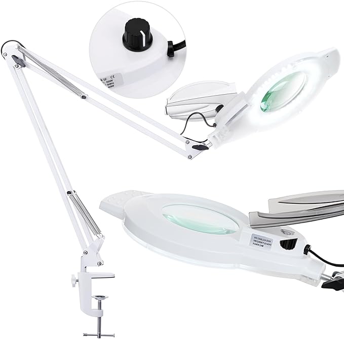 10X Magnifying Glass with Light, NUEYiO 2200 Lumen Stepless Dimmable Mangifier with Light, 4" Real Glass Lens, Adjustable Swing Arm Lighted Magnifying Glass for Esthetician, Crafts, Close Work-White - LeafyLoom