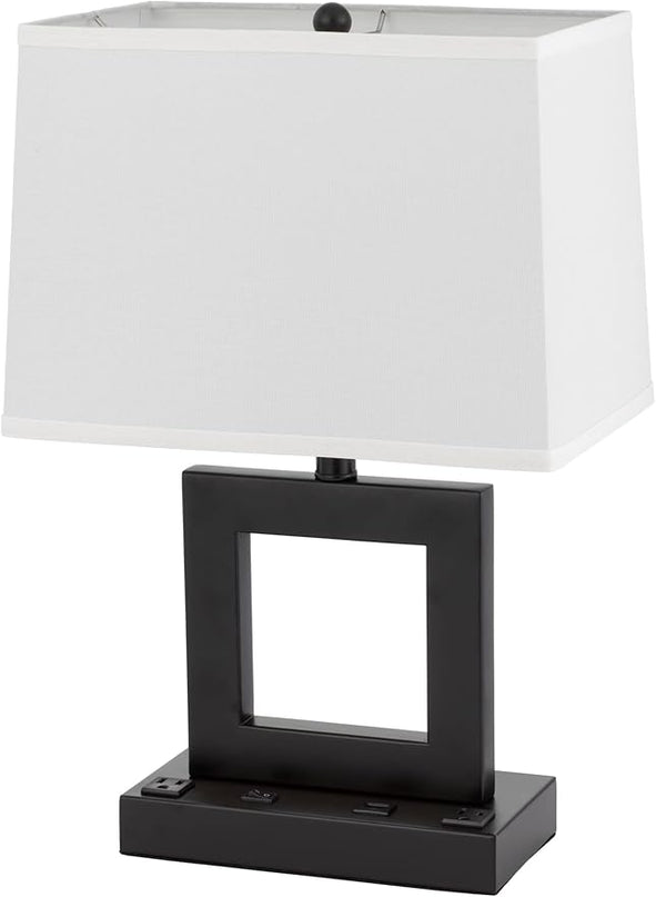 Cal Lighting LA-8042DK Cachan Metal Desk Lamp with 2 Power Outlets and 1 USB Charging Port, Antique Bronze - LeafyLoom