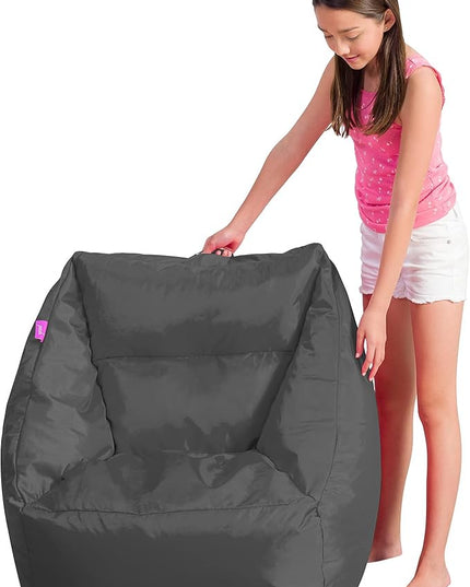 Posh Creations Structured Comfy Seat for Playrooms and Bedrooms, Large Bean Bag Chair, Coronado Chair, Charcoal Gray - LeafyLoom