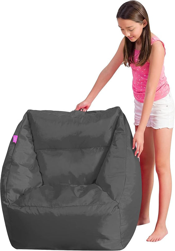 Posh Creations Structured Comfy Seat for Playrooms and Bedrooms, Large Bean Bag Chair, Coronado Chair, Charcoal Gray - LeafyLoom