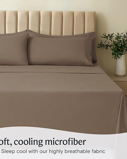 LuxClub 6 PC King Sheet Set, Breathable Luxury Bed Sheets, Deep Pockets 18" Wrinkle Free Cooling Bed Sheets Machine Washable Hotel Bedding Silky Soft - Dark Khaki King - LeafyLoom