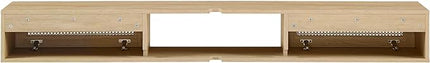 Walker Edison Modern Rattan Flip-Down-Door Wall-Mounted Floating Stand for TVs up to 80 Inches, 70 Inch, Coastal Oak - LeafyLoom