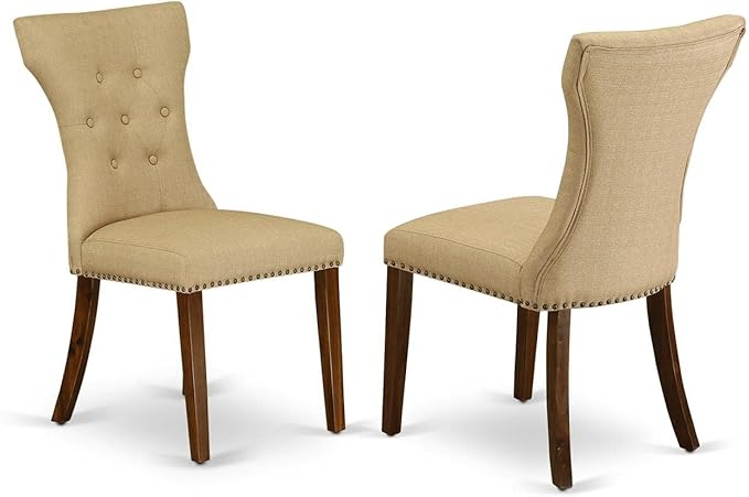 East West Furniture Dublin 5 Piece Kitchen Set Includes a Round Table with Dropleaf and 4 Brown Linen Fabric Parson Dining Chairs, 42x42 Inch, DLGA5-ANA-03 - LeafyLoom