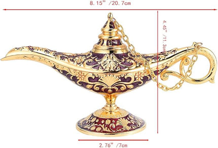 Classic Aladding Magic Genie Lamp Legend Wishing Light Costume Lamp Metal Carved Cone Incense Burner for Home Tabletop Decoration Party Birthday Halloween Christmas(Dark Purple) - LeafyLoom