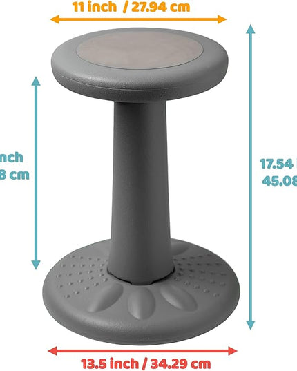 Studico ActiveChairs Kids Wobble Stool, Flexible Classroom Seating improves Focus, Posture & Helps ADHD/ADD. Get The Wiggles out Active Fidget Desk Chairs, Pre-Teen 17.75" Chair, Ages 7-12, Grey - LeafyLoom