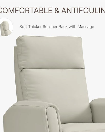 Recliner Chair for Adults PU Leather Push Back Armchair with 4 Colors Ambient Lighting Home Theater Seating with Massage & Heat Vibration Single Sofa for Living Room, Cream - LeafyLoom