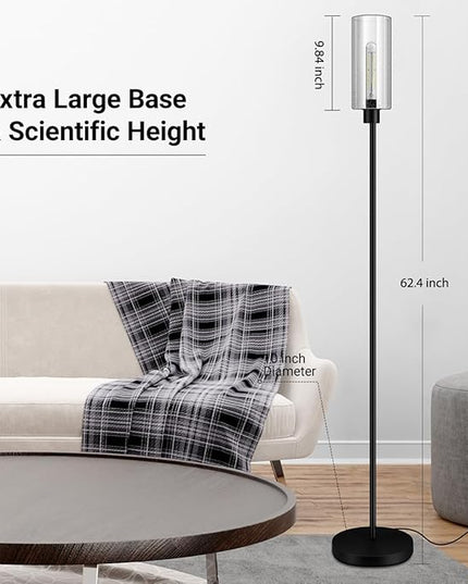 BoostArea Floor Lamp for Living Room, Modern Standing Lamp Stand Up Lamp with Seeded Glass Lampshade, Simple Design Floor Lamp Pole Lamp Tall Lamps for Bedroom, Living Room, Office, Kids Room, Reading - LeafyLoom