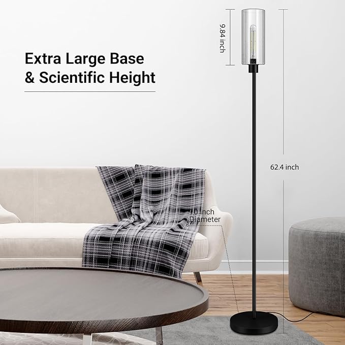 BoostArea Floor Lamp for Living Room, Modern Standing Lamp Stand Up Lamp with Seeded Glass Lampshade, Simple Design Floor Lamp Pole Lamp Tall Lamps for Bedroom, Living Room, Office, Kids Room, Reading - LeafyLoom