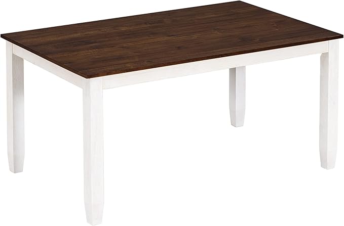 Kitchen 6-Piece Wood Dining Table Set with Bench and 4 Chairs, Farmhouse Rustic Style, Walnut + Cottage White, Onesize - LeafyLoom