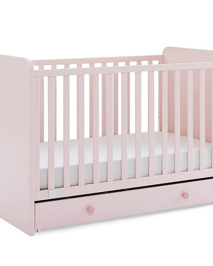 GAP babyGap Graham 4-in-1 Convertible Crib with Storage Drawer - Greenguard Gold Certified, Blush Pink/Dark Pink - LeafyLoom