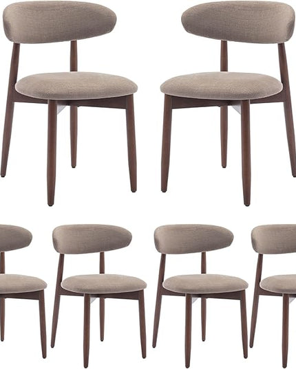 COLAMY Wooden Dining Chairs Set of 6, Modern Fabric Upholstered Kitchen Side Chairs, Farmhouse Dining Room Chair with Foot Pegs, Camel - LeafyLoom