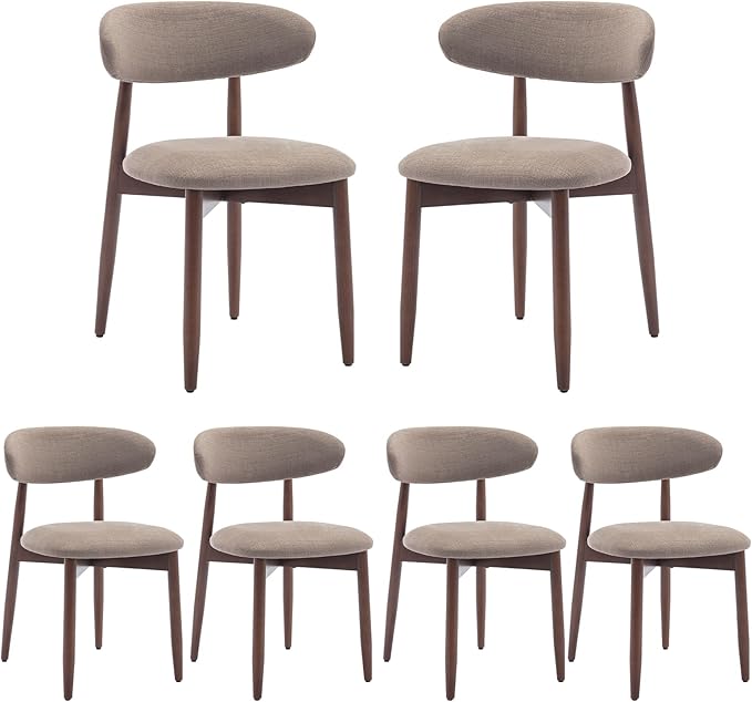COLAMY Wooden Dining Chairs Set of 6, Modern Fabric Upholstered Kitchen Side Chairs, Farmhouse Dining Room Chair with Foot Pegs, Camel - LeafyLoom