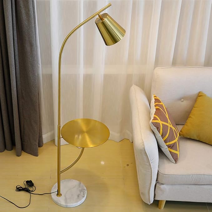 Hsyile Lighting KU300214 Creative Bedroom & Living Room Floor Lamp with a Table,Office and Reading Light - E26 Bulb - Brushed Antique Brass Finish - LeafyLoom