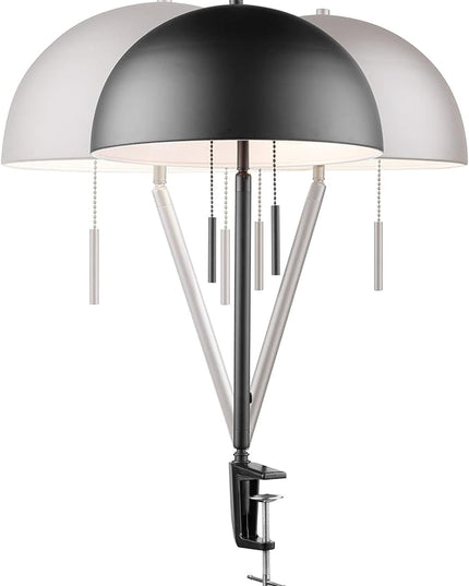Globe Electric 52883 Luna 18" 2-Light Clamp-Arm Desk Lamp, Matte Black, Mushroom Shade, Double On/Off Pull Chains - LeafyLoom