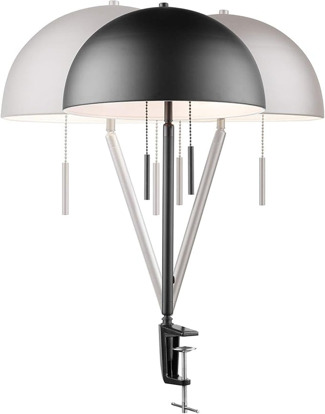 Globe Electric 52883 Luna 18" 2-Light Clamp-Arm Desk Lamp, Matte Black, Mushroom Shade, Double On/Off Pull Chains - LeafyLoom