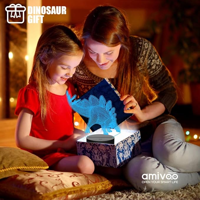 Dinosaur 3D Night Light for Kids 16 Colors Changing 3D Optical Illusion Lamp with Smart Touch & Remote Control, Best Gift for Girls Boys Kids (Stegosaurus) - LeafyLoom