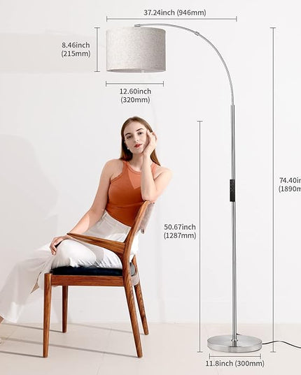 SUNMORY Arc Floor Lamp with Remote,Modern Floor Lamp with Stepless Dimmable Bulb,75″Height Tall Lamp for Living Room with Hanging Drum Shade and Weighted Base.Mid Century Standing Lamp for Bedroom. - LeafyLoom