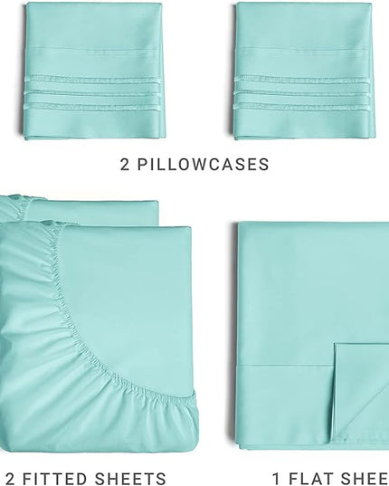 Split King Size 5 Piece Sheet Set - Comfy Breathable & Cooling Sheets - Hotel Luxury Bed Sheets for Women & Men - Deep Pockets, Easy-Fit, Soft & Wrinkle Free Sheets - Spa Blue Oeko-Tex Bed Sheet Set - LeafyLoom