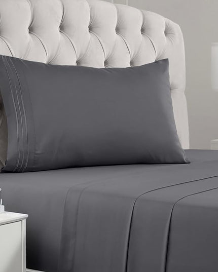 Mellanni Twin XL Sheets Set - 3 PC Iconic Collection Bedding Sheets & Pillowcases - Hotel Luxury, Extra Soft, Cooling Bed Sheets - Deep Pocket up to 16 inch (Twin Extra Long, Gray) - LeafyLoom