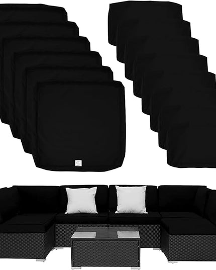 ClawsCover 14Pack Outdoor Patio Seat and Back Cushions Replacement Covers Fit for 7Pieces 6-Seater Wicker Rattan Sectional Couch Chair Furniture Set,Black-Include Cover Only (Large) - LeafyLoom