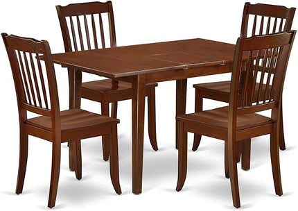 East West Furniture NODA5-MAH-W 5 Piece Dinette Set for 4 Includes a Rectangle Dining Room Table with Butterfly Leaf and 4 Dining Chairs, 32x54 Inch, Mahogany - LeafyLoom
