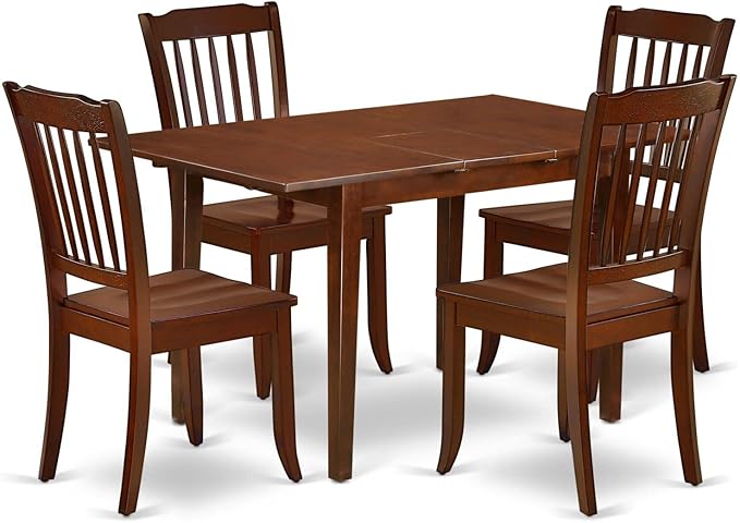 East West Furniture NODA5-MAH-W 5 Piece Dinette Set for 4 Includes a Rectangle Dining Room Table with Butterfly Leaf and 4 Dining Chairs, 32x54 Inch, Mahogany - LeafyLoom
