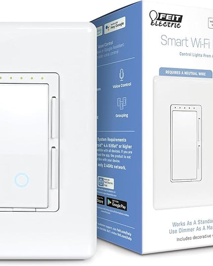 Feit Electric Smart Dimmer Switch, Neutral Wire Required for Installation, Compatible with Amazon Alexa and Google Assistant, Smart Dimmer Light Switch, White, Model:DIM/WiFi FeitElectricCompany