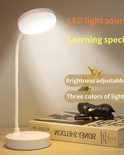 Small desk lamp USB rechargeable desk lamp with 3 color modes, dimmable learning lamp for learning, reading and writing, art and handicrafts, nail art, flexible gooseneck desk lamp - LeafyLoom
