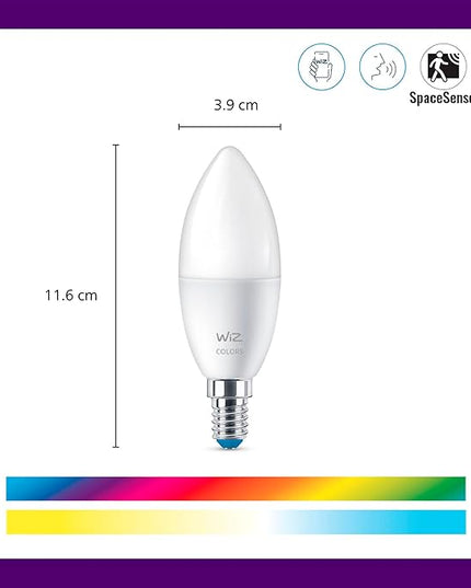 WiZ 40W B12 Color LED Smart Candle-Shaped Bulb - Pack of 1 - E26- Indoor - Connects to Your Existing Wi-Fi - Control with Voice or App + Activate with Motion - Matter Compatible WiZConnectedLighting
