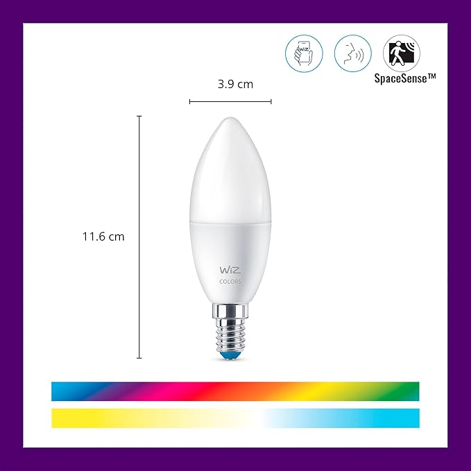 WiZ 40W B12 Color LED Smart Candle-Shaped Bulb - Pack of 1 - E26- Indoor - Connects to Your Existing Wi-Fi - Control with Voice or App + Activate with Motion - Matter Compatible WiZConnectedLighting