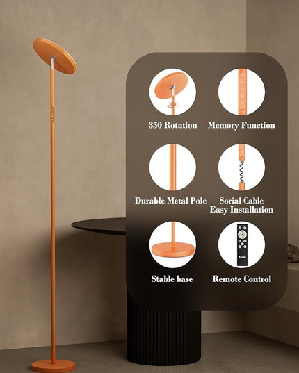 LED Floor Lamp, 30W/2500LM Super Bright Standing Light, Modern Torchiere Sky Lamp with 4 Color Temperatures, Remote & Touch Control, Corner Lighting for Living Room, Bedroom, Office, Orange - LeafyLoom