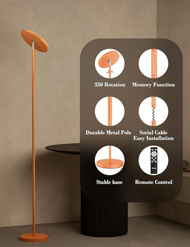 LED Floor Lamp, 30W/2500LM Super Bright Standing Light, Modern Torchiere Sky Lamp with 4 Color Temperatures, Remote & Touch Control, Corner Lighting for Living Room, Bedroom, Office, Orange - LeafyLoom